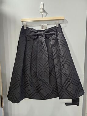 Ted Baker Black Quilted A-Line Skirt with Front Bow Accent